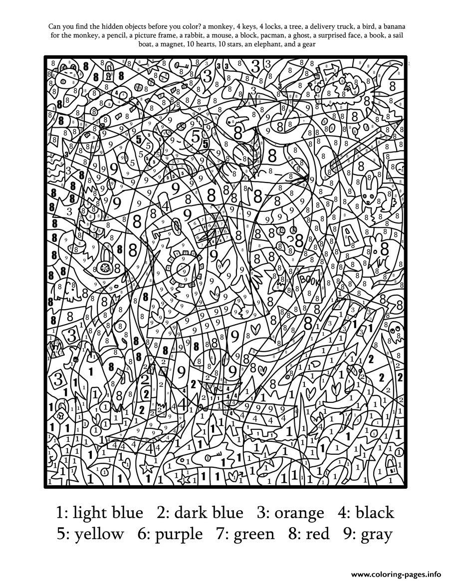 Color By Number For Adults Hard Difficult Coloring Page Printable